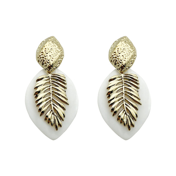 Wholesale Stainless Steel Gold Plated Geometric Fish Bone Leaf Earrings