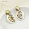 Wholesale Stainless Steel Gold Plated Geometric Fish Bone Leaf Earrings