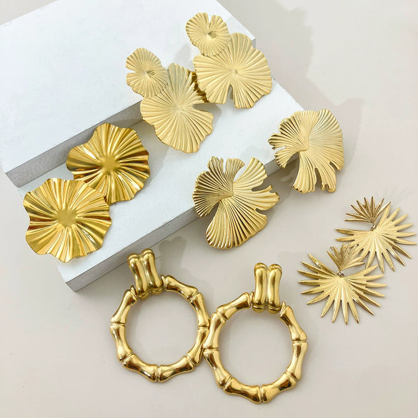 Wholesale Stainless Steel Gold Plated Geometric Irregular Shape Electroplated Women's Earrings