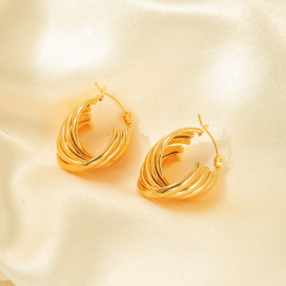Wholesale Stainless Steel Gold Plated Geometric Multi Layer Irregular Earrings For Female
