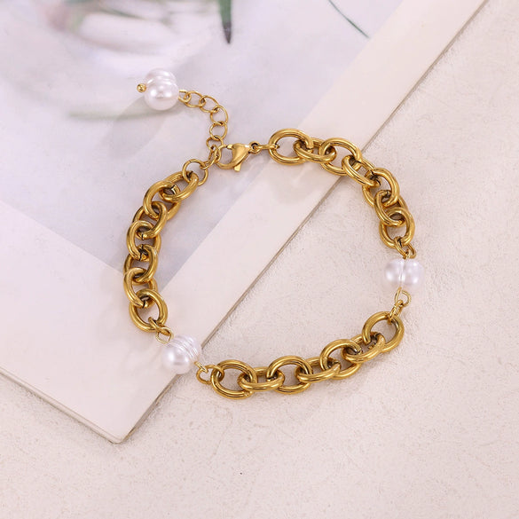 Wholesale Stainless Steel Gold Plated Geometric Simple Style Women's Jewelry Bracelet And Earrings