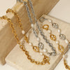 Wholesale Stainless Steel Gold Plated Necklace And Bracelet With Natural Freshwater Pearl Stitching And O Buckle Simple Geometric Style