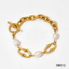 Wholesale Stainless Steel Gold Plated Necklace And Bracelet With Natural Freshwater Pearl Stitching And O Buckle Simple Geometric Style
