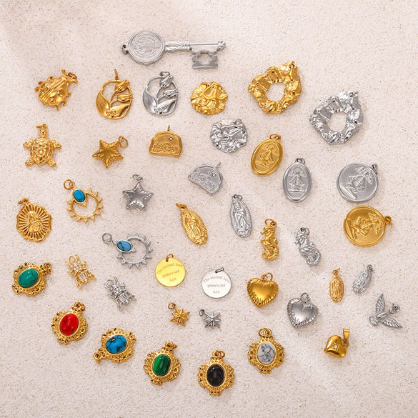 Wholesale Stainless Steel Gold Plated Pendants With Wave Geometry Animals Zodiac Patterns Electroplated