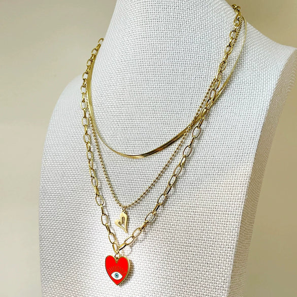 Wholesale Stainless Steel Gold Plated Personality Heart Pattern Necklace