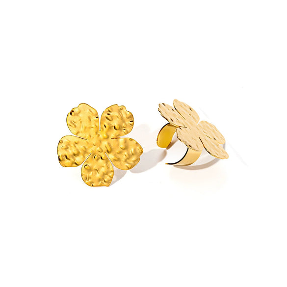 Wholesale Stainless Steel Gold Plated Waterproof Flower Opening Ring In Ins Style