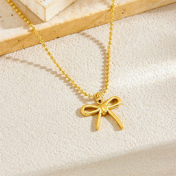 Wholesale Stainless Steel Goldplated Ball Chain Bow Clavicle Chain Necklace For Women