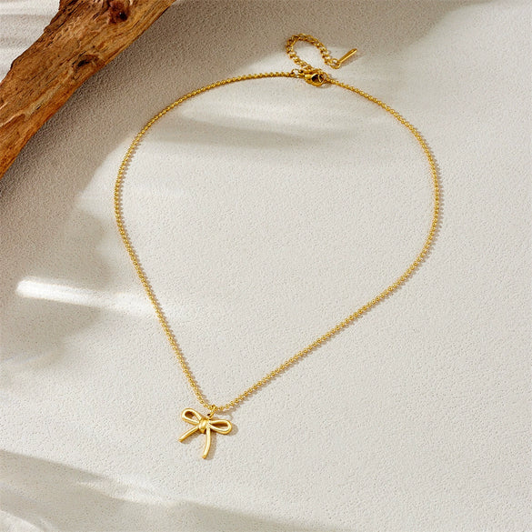 Wholesale Stainless Steel Goldplated Ball Chain Bow Clavicle Chain Necklace For Women