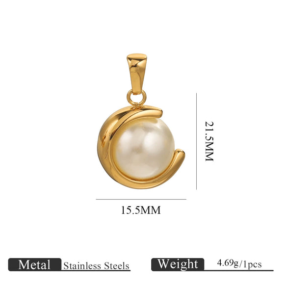 Wholesale Stainless Steel Goldplated Cshaped Imitation Pearl Pendant Jewelry