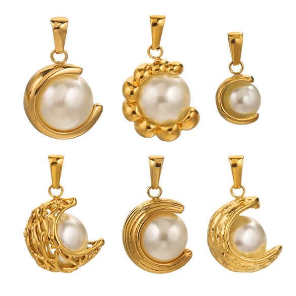 Wholesale Stainless Steel Goldplated Cshaped Imitation Pearl Pendant Jewelry