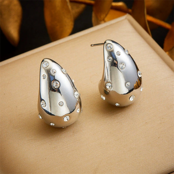 Wholesale Stainless Steel Goldplated Dropshaped Diamondencrusted Earrings For Women Fashion Accessories