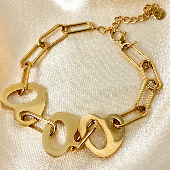 Wholesale Stainless Steel Goldplated Fashion Hollow Heart Chain Stitching Bracelet