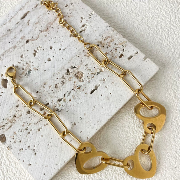 Wholesale Stainless Steel Goldplated Fashion Hollow Heart Chain Stitching Bracelet