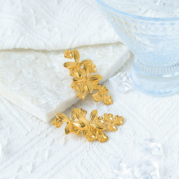 Wholesale Stainless Steel Goldplated Flower Earrings For Women