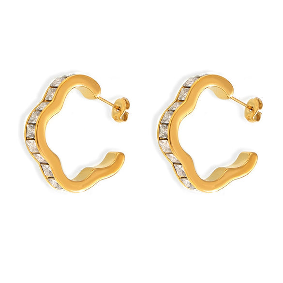 Wholesale Stainless Steel Goldplated Flowershaped Geometric Lace Zircon Earrings Set For Women
