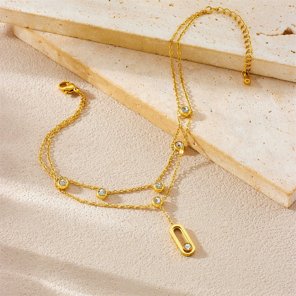 Wholesale Stainless Steel Goldplated Geometric Doublelayer Chain Anklet For Women