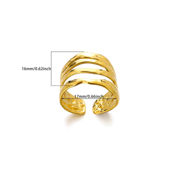 Wholesale Stainless Steel Goldplated Geometric Multilayer Hollow Carved Women's Finger Ring