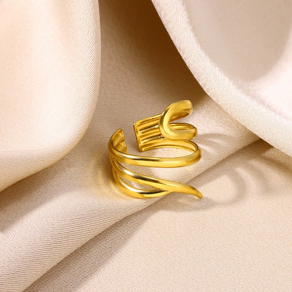 Wholesale Stainless Steel Goldplated Geometric Multilayer Hollow Carved Women's Finger Ring