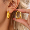 Wholesale Stainless Steel Goldplated Geometric Oval Women's Ring Earrings