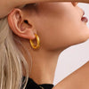 Wholesale Stainless Steel Goldplated Geometric Oval Women's Ring Earrings