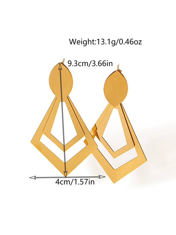 Wholesale Stainless Steel Goldplated Geometric Rhombus Hollow Doublelayer Women's Earrings