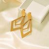 Wholesale Stainless Steel Goldplated Geometric Rhombus Hollow Doublelayer Women's Earrings