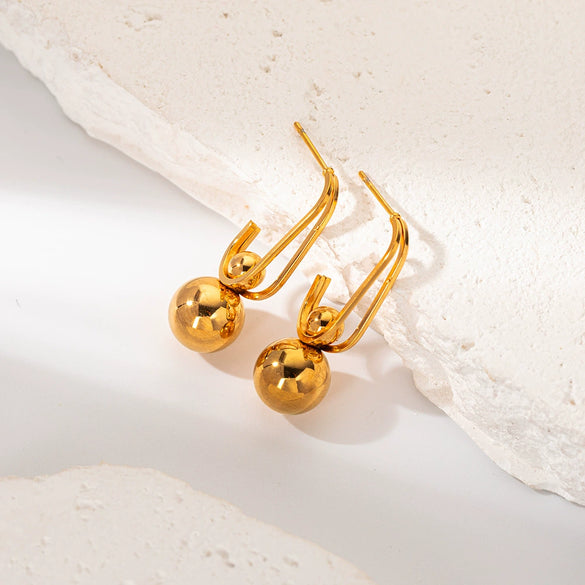 Wholesale Stainless Steel Goldplated Geometric Square Ball Gourd Shape Earrings For Women