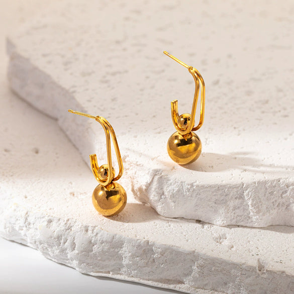 Wholesale Stainless Steel Goldplated Geometric Square Ball Gourd Shape Earrings For Women