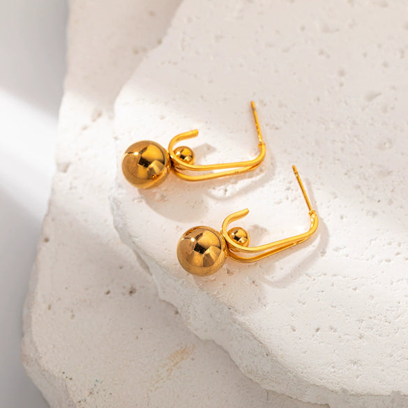 Wholesale Stainless Steel Goldplated Geometric Square Ball Gourd Shape Earrings For Women