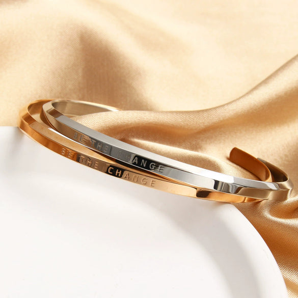 Wholesale Stainless Steel Goldplated Glossy Letter Cshaped Opening Personality Geometric Electroplated Bracelet For Girlfriends And Couples