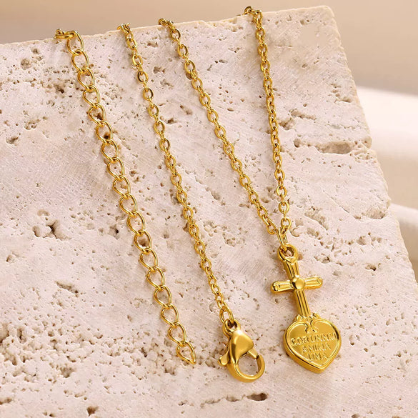 Wholesale Stainless Steel Goldplated Heartshaped Cross Pendant Necklace For Men And Women