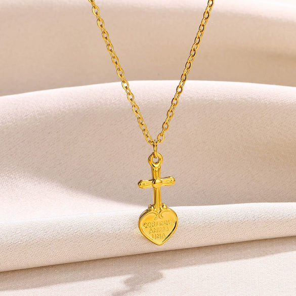 Wholesale Stainless Steel Goldplated Heartshaped Cross Pendant Necklace For Men And Women