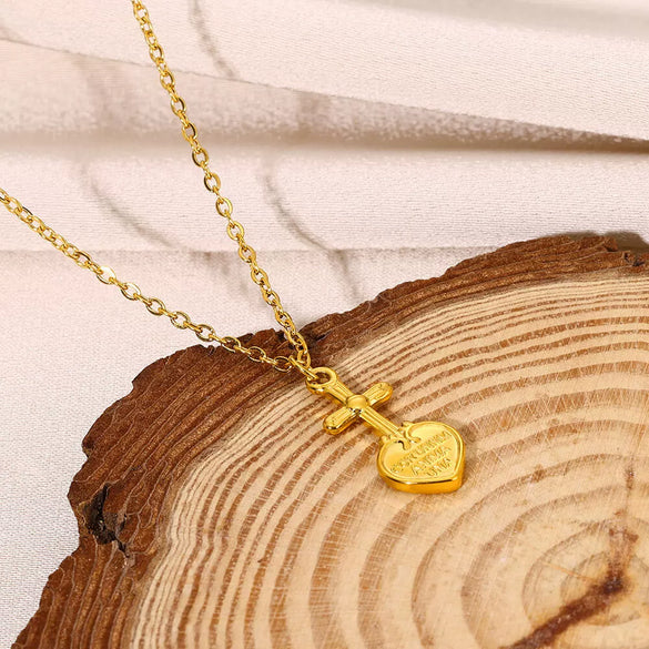 Wholesale Stainless Steel Goldplated Heartshaped Cross Pendant Necklace For Men And Women