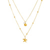 Wholesale Stainless Steel Goldplated Starfish Scallop Pearl Fashionable Necklace With Doublelayer Chain And Electroplating Design