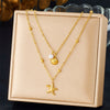 Wholesale Stainless Steel Goldplated Starfish Scallop Pearl Fashionable Necklace With Doublelayer Chain And Electroplating Design