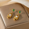 Wholesale Stainless Steel Green Zircon Inlaid Drop Shape Electroplated Palace Style Vintage Earrings For Women
