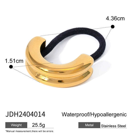 Wholesale Stainless Steel Hair Ring With Smooth U Shaped Black Rubber Band High Elasticity Electroplated