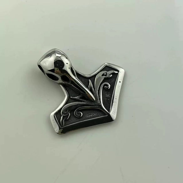 Wholesale Stainless Steel Hammer And Viking Crow Head Pendant Jewelry With Geometric Pattern And Polishing Process Retro Style