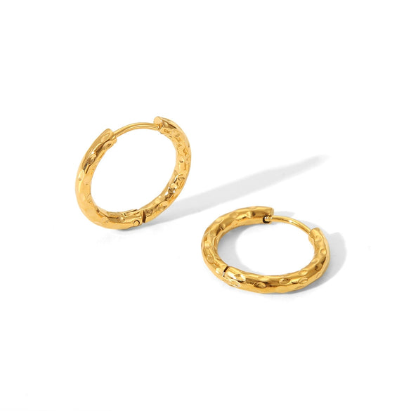 Wholesale Stainless Steel Hammered Earrings With Pvd Furnace Real Gold Electroplating Simple Light Luxury Plain Ring Earrings