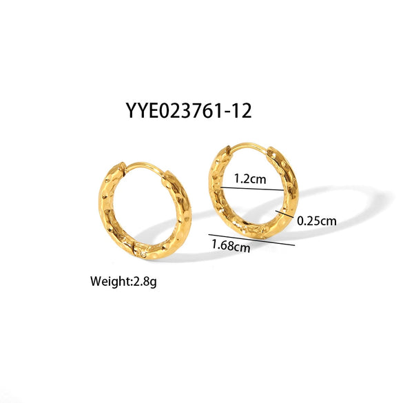 Wholesale Stainless Steel Hammered Earrings With Pvd Furnace Real Gold Electroplating Simple Light Luxury Plain Ring Earrings