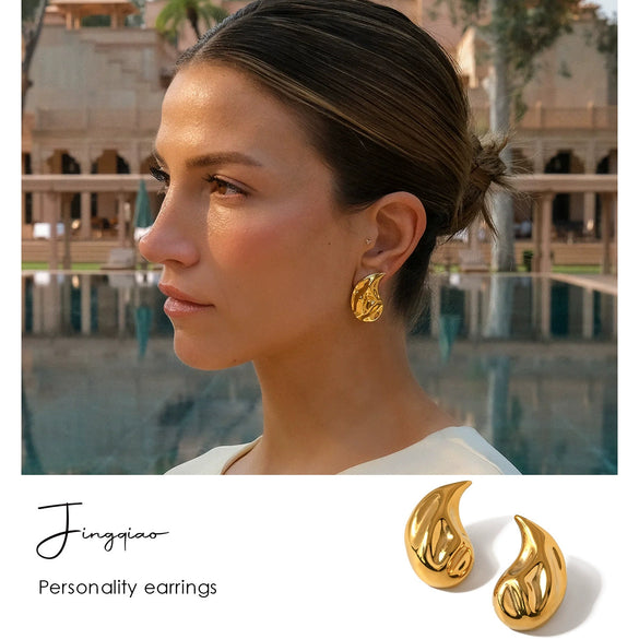 Wholesale Stainless Steel Hammered Electroplated Geometric Water Drop Shape Earrings For Women