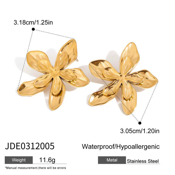 Wholesale Stainless Steel Hammered Leaf Pattern Electroplated Women's Earrings