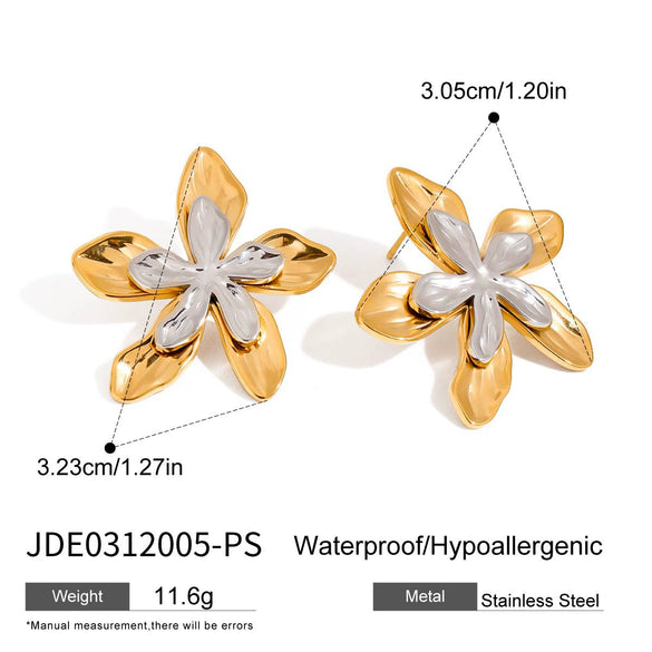 Wholesale Stainless Steel Hammered Leaf Pattern Electroplated Women's Earrings