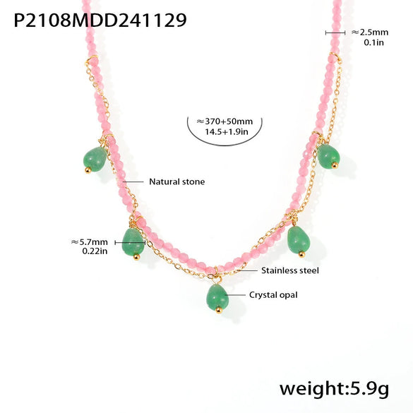 Wholesale 316L Stainless Steel Handmade Beaded Water Drop Opal Light Luxury Geometric Necklace