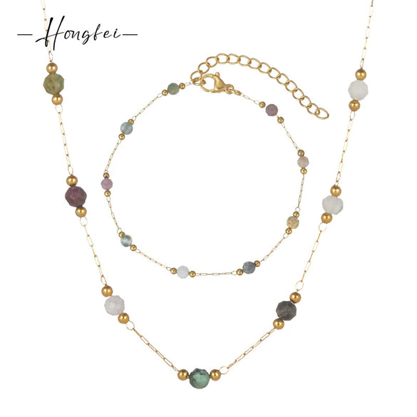 Wholesale Stainless Steel Handmade Geometric Pattern Doublelayer Sweater Chain Necklace Set For Women