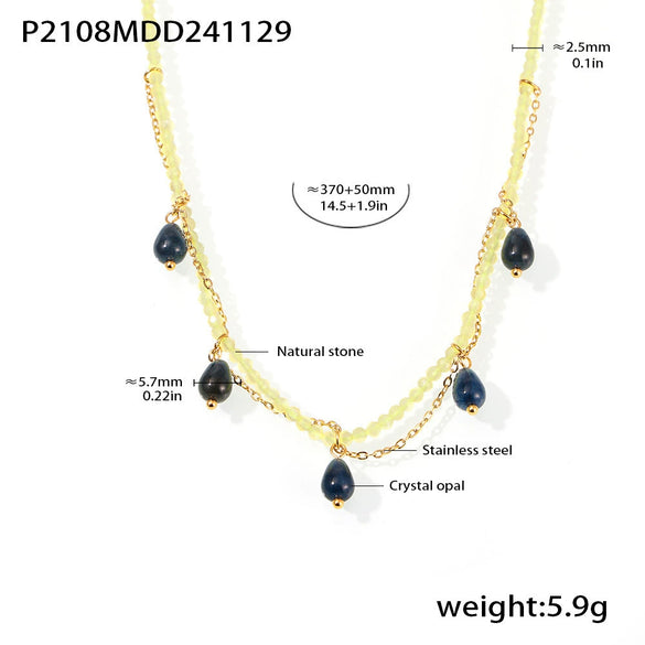 Wholesale Stainless Steel Handmade Geometric Water Drop Cat's Eye Light Luxury Style Necklace