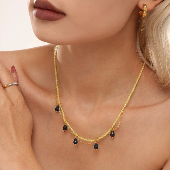 Wholesale Stainless Steel Handmade Geometric Water Drop Cat's Eye Light Luxury Style Necklace