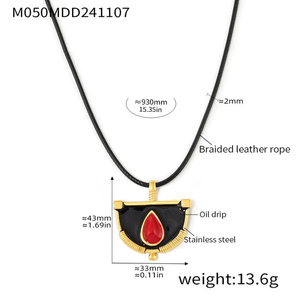 Wholesale Stainless Steel Handwoven Rope Geometric Weight Glaze Pendant Long Necklace For Women
