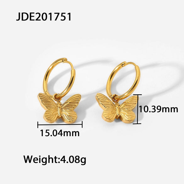 Wholesale Stainless Steel Hanging Butterfly Earrings Jewelry For Women 18K Goldplated Geometric Style