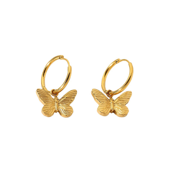 Wholesale Stainless Steel Hanging Butterfly Earrings Jewelry For Women 18K Goldplated Geometric Style